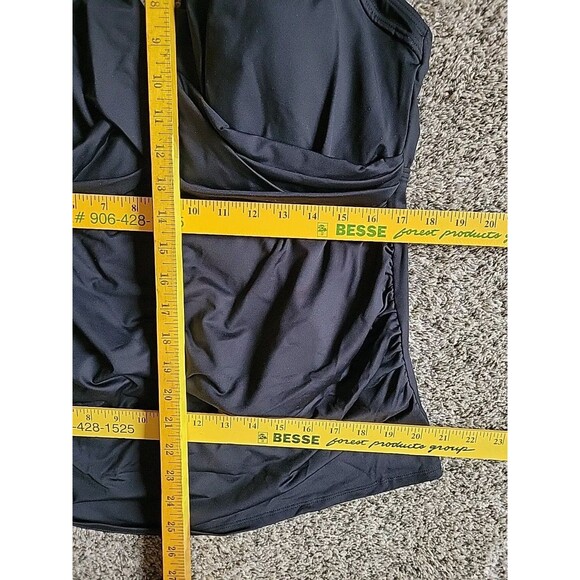 Lands' End Swim Top Black 18W DD Wrap Front Tankini 1X Solid Tummy Control S925 - Picture 4 of 9